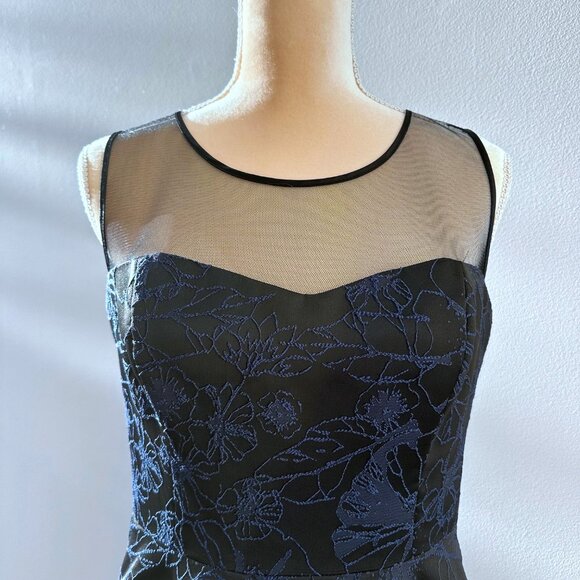 Black and Blue Floral and Mesh Cocktail Dress - Jessica Simpson - Size 10 - Picture 3 of 8